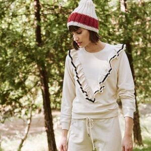 THE GREAT. The Shrunken Ruffle Sweatshirt - Washed White/Cream - Size 0